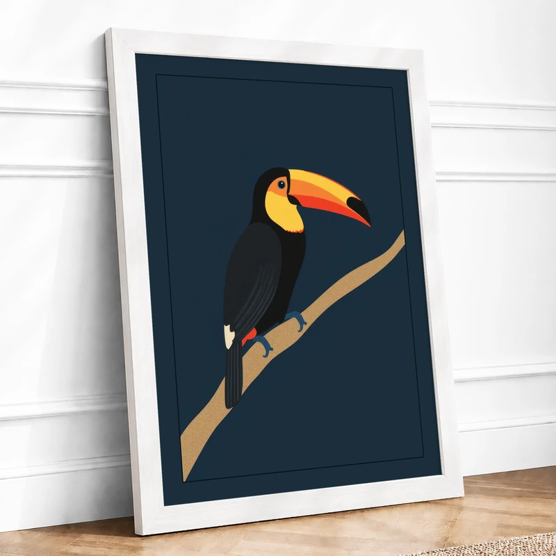 Toucan on Branch Modern Framed Wall Art Print A1 (84.1×59.4cm) White, Wall Decor for Living Room, Bedroom, Office & Home, Ready to Hang, Art Gift - Image 1