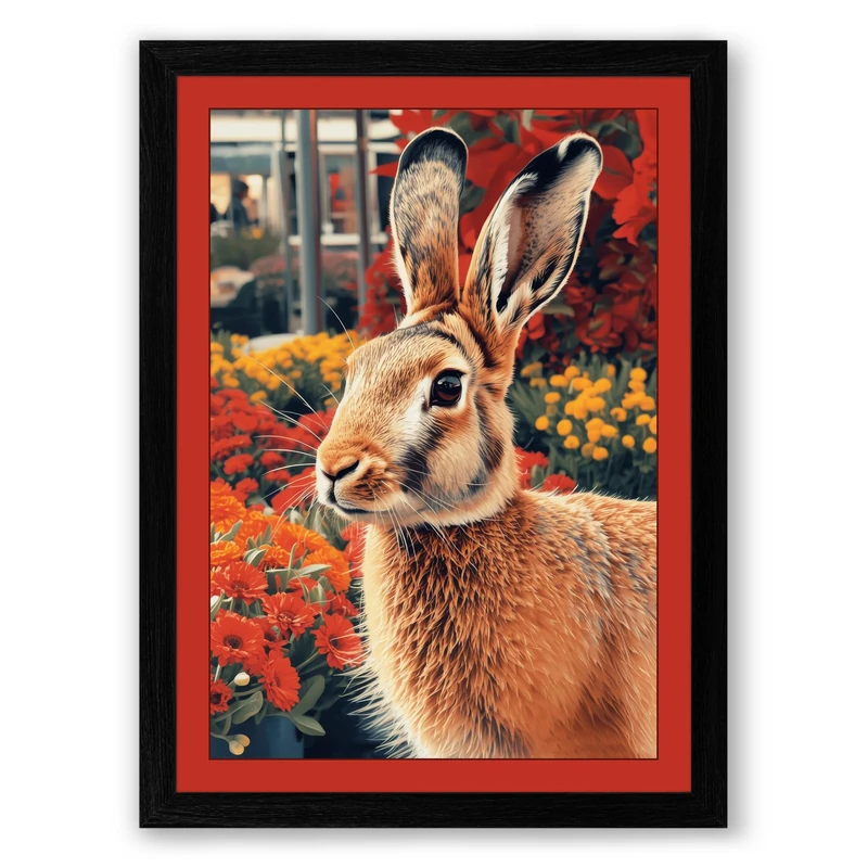 Garden Rabbit Botanical Framed Wall Art Print A1 (84.1×59.4cm) Black, Wall Decor for Living Room, Bedroom, Office & Home, Ready to Hang, Art Gift