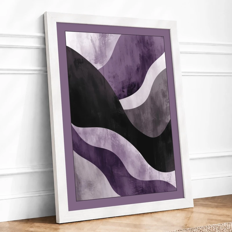 Lavender Waves Minimalist Framed Wall Art Print A1 (84.1×59.4cm) White, Wall Decor for Living Room, Bedroom, Office & Home, Ready to Hang, Art Gift