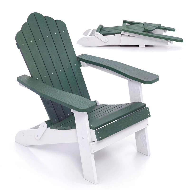 FANTASK Adirondack Chair, Adirondack Chair with High Backrest and Wide Armrests, Weatherproof Plastic Balcony Chair, Patio Chair up to 180 kg for Garden, Patio (Green + White)