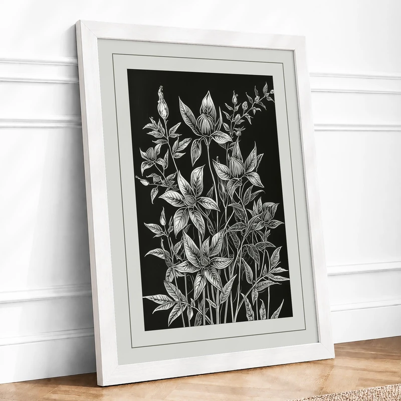 Study in White Line Botanical Framed Wall Art Print A1 (84.1×59.4cm) White, Wall Decor for Living Room, Bedroom, Office & Home, Ready to Hang, Art Gift - Image 1
