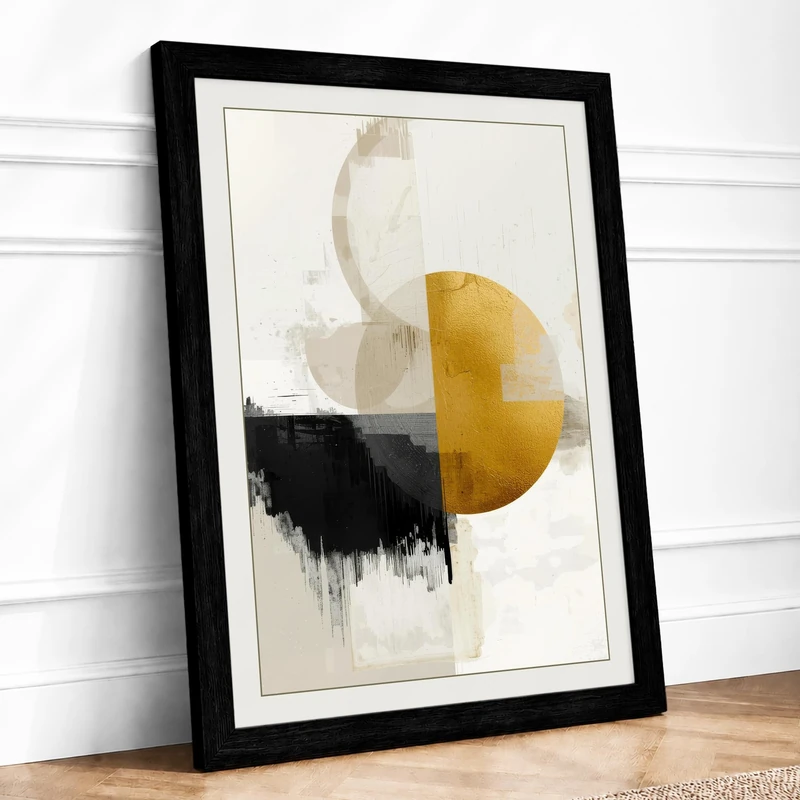 Golden Circle Abstract Framed Wall Art Print A1 (84.1×59.4cm) Black, Wall Decor for Living Room, Bedroom, Office & Home, Ready to Hang, Art Gift