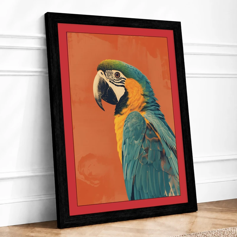 Macaw Portrait Modern Framed Wall Art Print A1 (84.1×59.4cm) Black, Wall Decor for Living Room, Bedroom, Office & Home, Ready to Hang, Art Gift