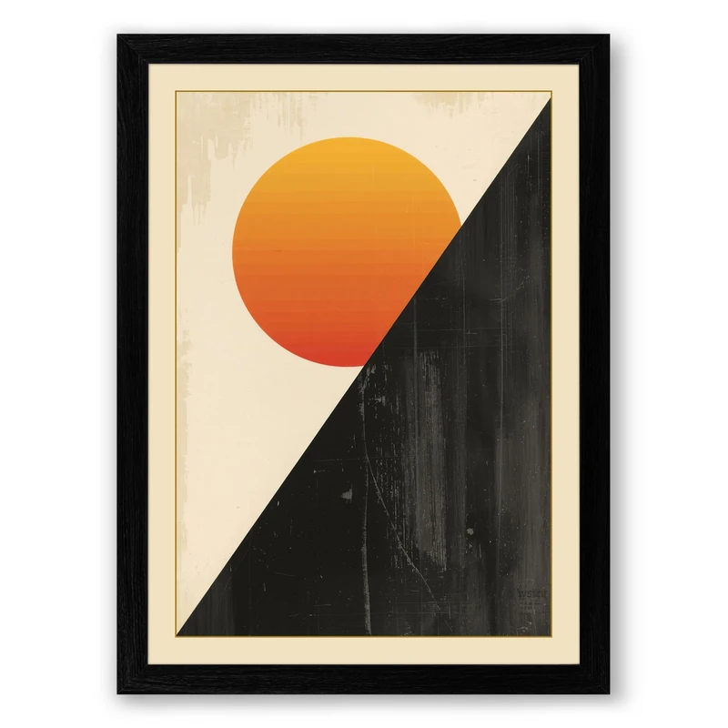 Sun Rising Minimalist Framed Wall Art Print A1 (84.1×59.4cm) Black, Wall Decor for Living Room, Bedroom, Office & Home, Ready to Hang, Art Gift