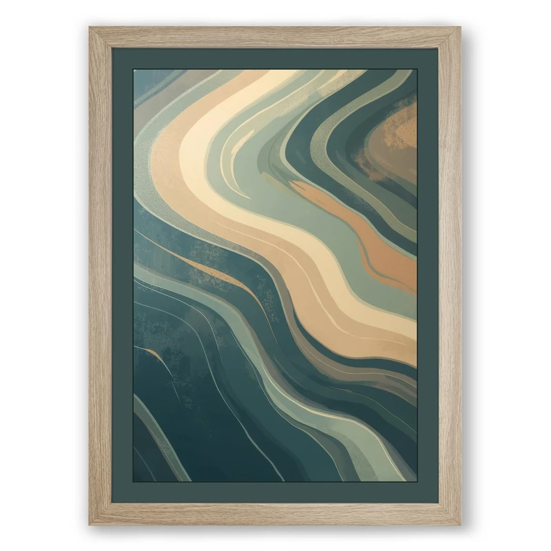 Flowing Tides Minimalist Framed Wall Art Print A1 (84.1×59.4cm) Oak, Wall Decor for Living Room, Bedroom, Office & Home, Ready to Hang, Art Gift