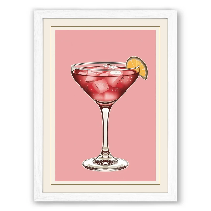 Classic Coupe Cocktail Retro Framed Wall Art Print A1 (84.1×59.4cm) White, Wall Decor for Living Room, Bedroom, Office & Home, Ready to Hang, Art Gift