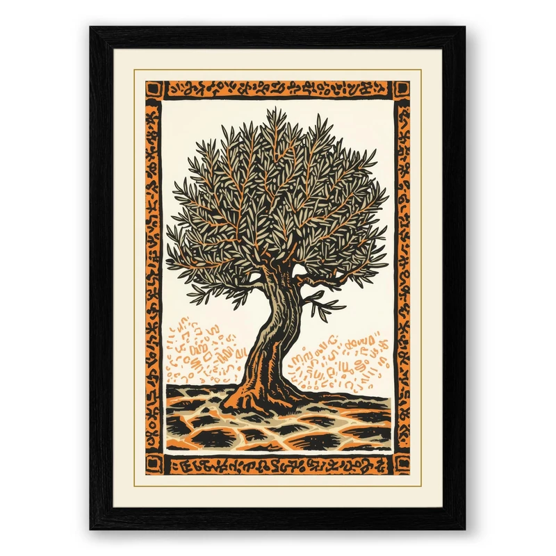Ancient Olive Tree Botanical Framed Wall Art Print A1 (84.1×59.4cm) Black, Wall Decor for Living Room, Bedroom, Office & Home, Ready to Hang, Art Gift