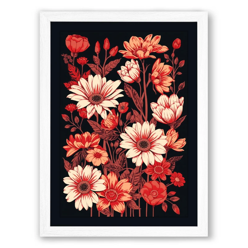 Garden at Dusk Botanical Framed Wall Art Print A1 (84.1×59.4cm) White, Wall Decor for Living Room, Bedroom, Office & Home, Ready to Hang, Art Gift