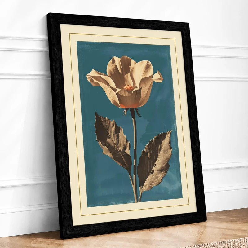 Pale Rose in Gold Botanical Framed Wall Art Print A1 (84.1×59.4cm) Black, Wall Decor for Living Room, Bedroom, Office & Home, Ready to Hang, Art Gift