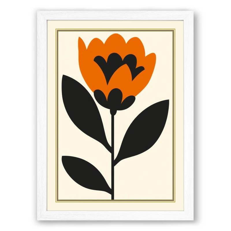 Orange Flower in Black Botanical Framed Wall Art Print A1 (84.1×59.4cm) White, Wall Decor for Living Room, Bedroom, Office & Home, Ready to Hang, Art Gift