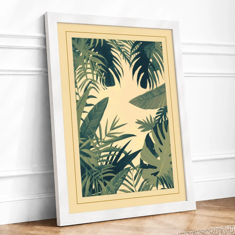 Tropical Foliage Frame Botanical Framed Wall Art Print A1 (84.1×59.4cm) White, Wall Decor for Living Room, Bedroom, Office & Home, Ready to Hang, Art Gift - Image 1