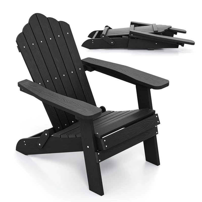FANTASK Adirondack Chair, Adirondack Chair with High Backrest and Wide Armrests, Weatherproof Plastic Balcony Chair, Patio Chair up to 180 kg for Garden, Patio (Black) - Image 1