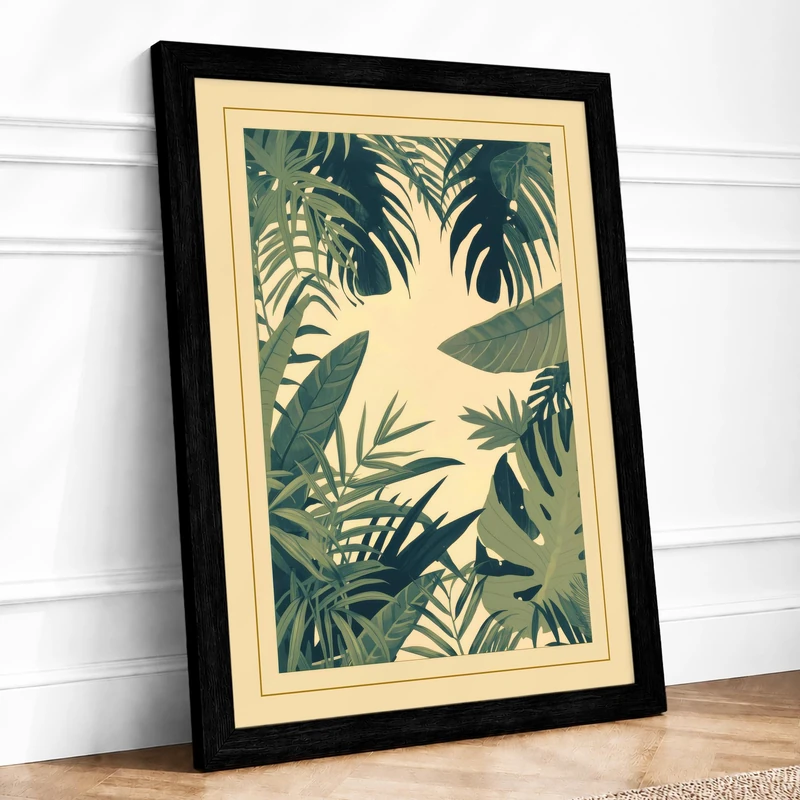 Tropical Foliage Frame Botanical Framed Wall Art Print A1 (84.1×59.4cm) Black, Wall Decor for Living Room, Bedroom, Office & Home, Ready to Hang, Art Gift