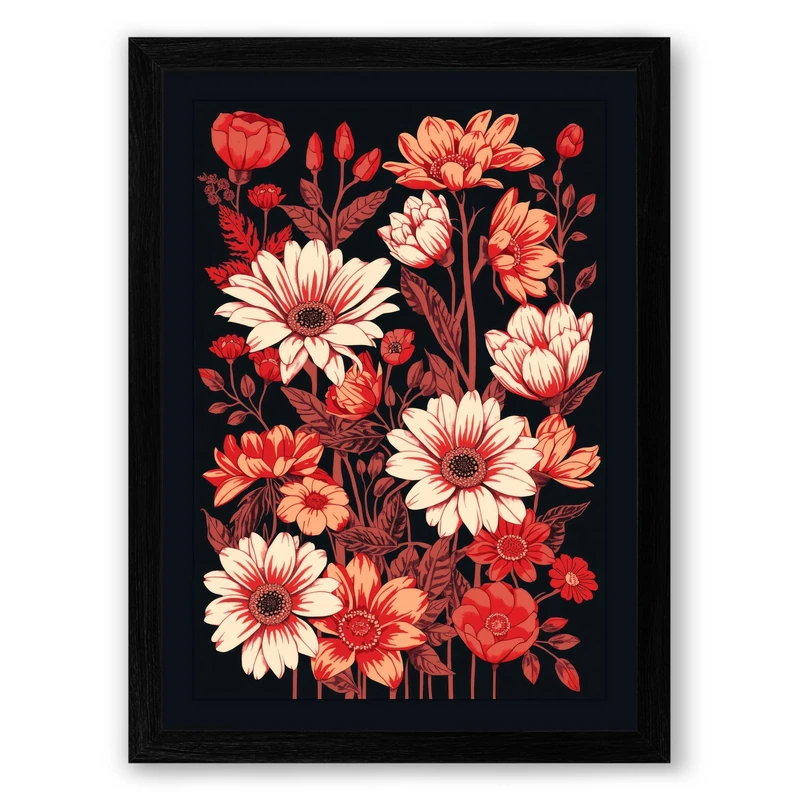 Garden at Dusk Botanical Framed Wall Art Print A1 (84.1×59.4cm) Black, Wall Decor for Living Room, Bedroom, Office & Home, Ready to Hang, Art Gift