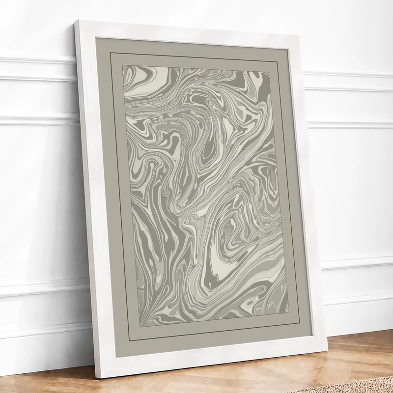 Flowing Stone Abstract Framed Wall Art Print A1 (84.1×59.4cm) White, Wall Decor for Living Room, Bedroom, Office & Home, Ready to Hang, Art Gift
