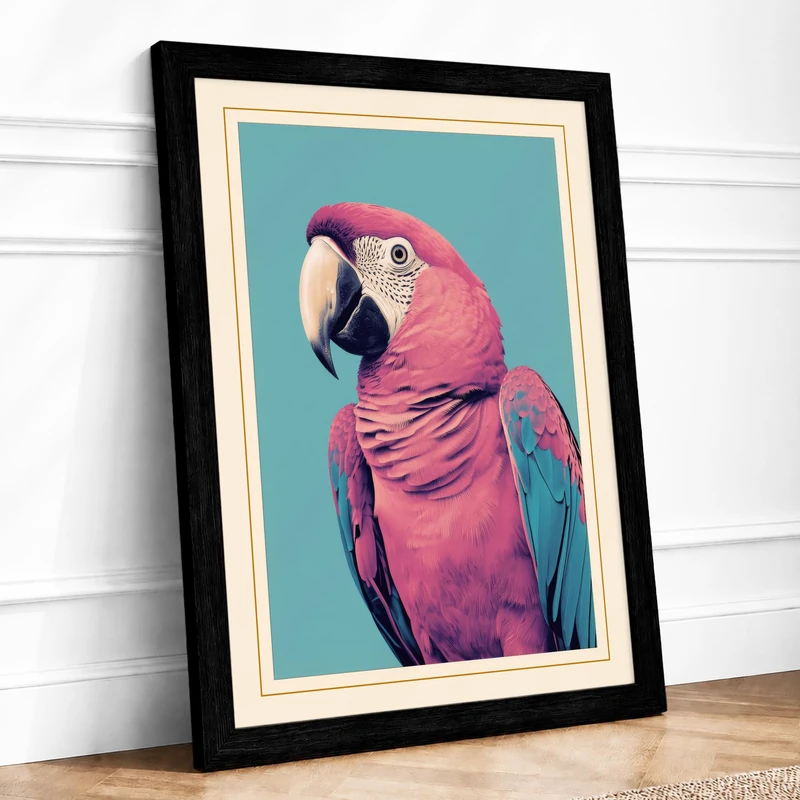Vibrant Macaw Portrait Modern Framed Wall Art Print A1 (84.1×59.4cm) Black, Wall Decor for Living Room, Bedroom, Office & Home, Ready to Hang, Art Gift