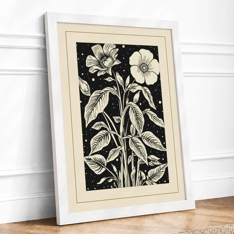 Intertwined Flowers Botanical Framed Wall Art Print A1 (84.1×59.4cm) White, Wall Decor for Living Room, Bedroom, Office & Home, Ready to Hang, Art Gift - Image 1