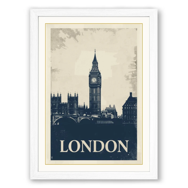 Postcard from London Vintage Framed Wall Art Print A1 (84.1×59.4cm) White, Wall Decor for Living Room, Bedroom, Office & Home, Ready to Hang, Art Gift - Image 1