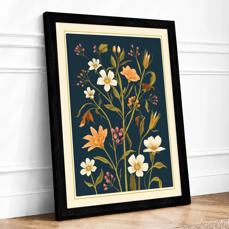 Study in Gold Botanical Framed Wall Art Print A1 Black