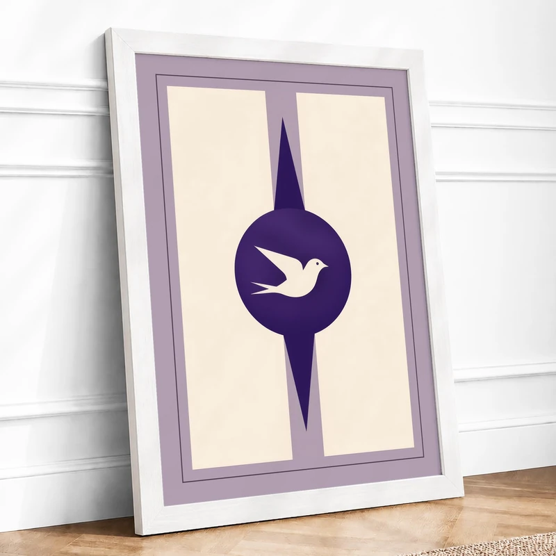 Bird in Flight Minimalist Framed Wall Art Print A1 (84.1×59.4cm) White, Wall Decor for Living Room, Bedroom, Office & Home, Ready to Hang, Art Gift - Image 1