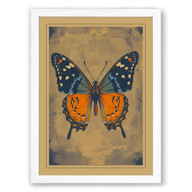 Specimen Butterfly Vintage Framed Wall Art Print A1 (84.1×59.4cm) White, Wall Decor for Living Room, Bedroom, Office & Home, Ready to Hang, Art Gift