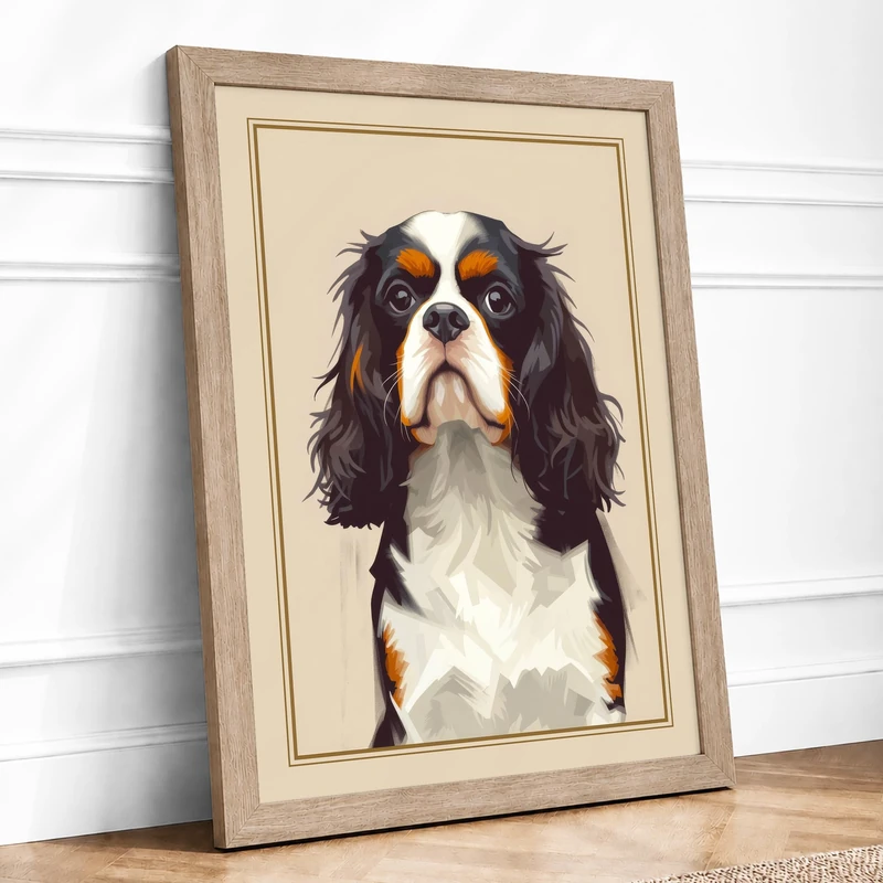 King Charles Portrait Vintage Framed Wall Art Print A1 (84.1×59.4cm) Oak, Wall Decor for Living Room, Bedroom, Office & Home, Ready to Hang, Art Gift - Image 1
