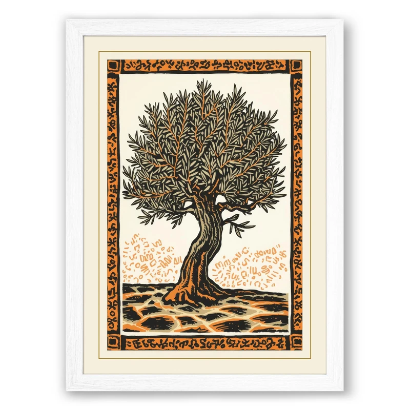 Ancient Olive Tree Botanical Framed Wall Art Print A1 (84.1×59.4cm) White, Wall Decor for Living Room, Bedroom, Office & Home, Ready to Hang, Art Gift