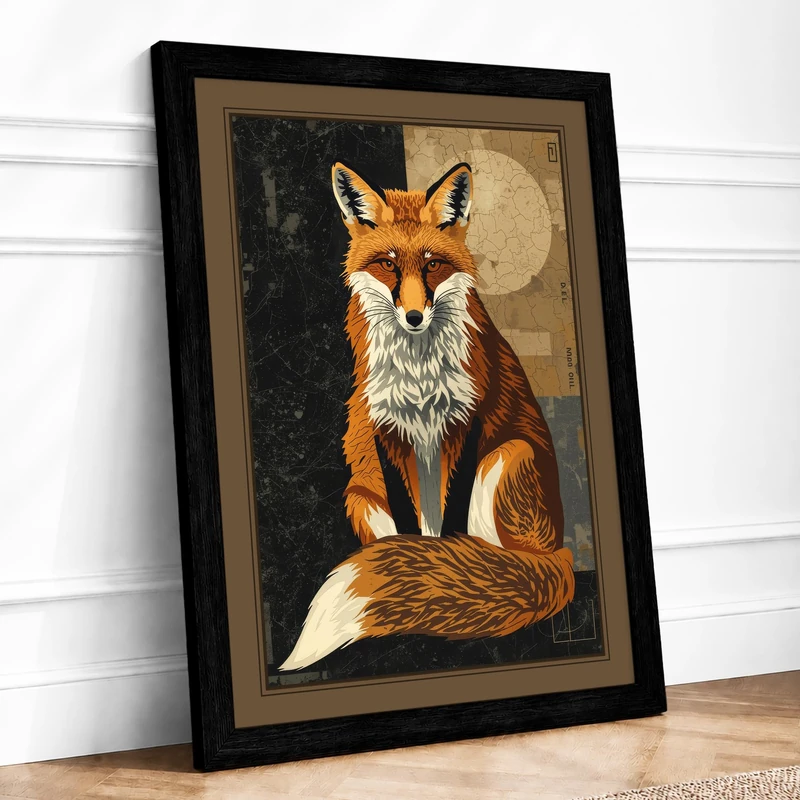 Fox by Moonlight Vintage Framed Wall Art Print A1 (84.1×59.4cm) Black, Wall Decor for Living Room, Bedroom, Office & Home, Ready to Hang, Art Gift - Image 1