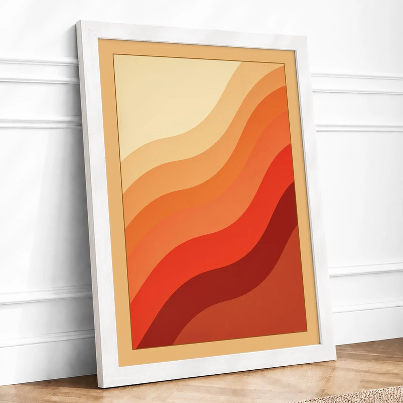 Warm Gradient Waves Mid-Century Framed Wall Art Print A1 (84.1×59.4cm) White, Wall Decor for Living Room, Bedroom, Office & Home, Ready to Hang, Art Gift - Image 1