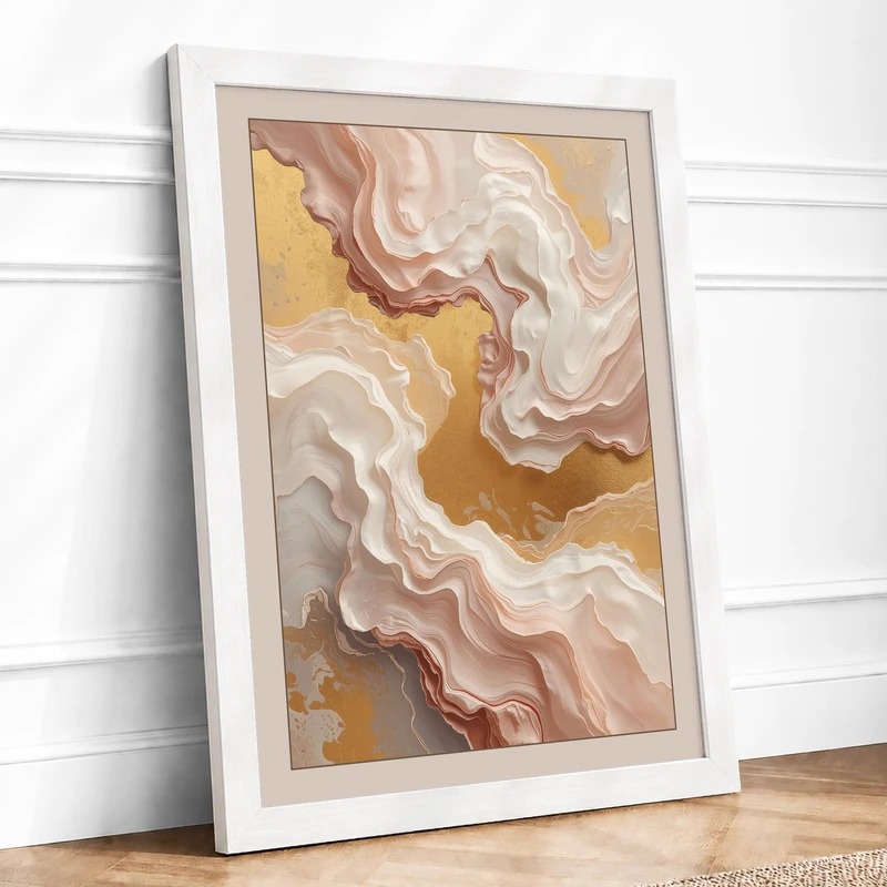 Organic Flow Minimalist Framed Wall Art Print A1 (84.1×59.4cm) White, Wall Decor for Living Room, Bedroom, Office & Home, Ready to Hang, Art Gift