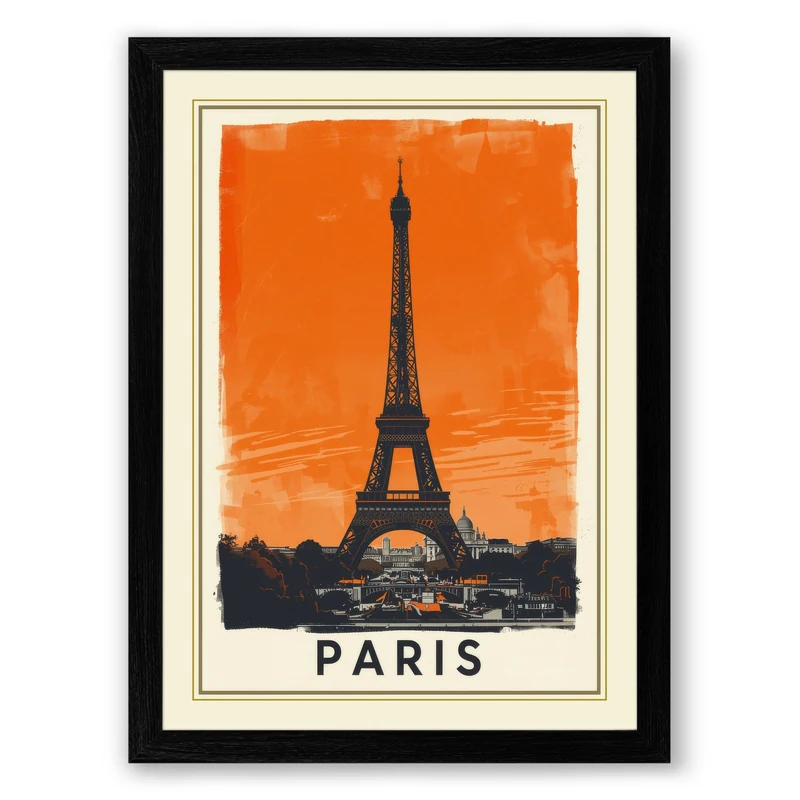 Postcard from Paris Vintage Framed Wall Art Print A1 (84.1×59.4cm) Black, Wall Decor for Living Room, Bedroom, Office & Home, Ready to Hang, Art Gift