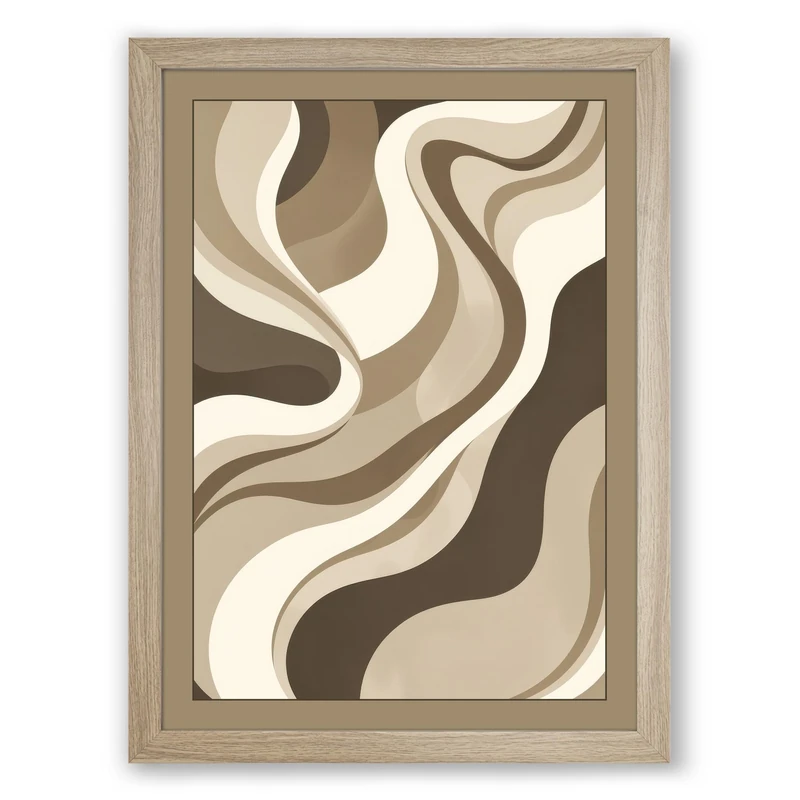 Flowing Earth Rhythms Minimalist Framed Wall Art Print A1 (84.1×59.4cm) Oak, Wall Decor for Living Room, Bedroom, Office & Home, Ready to Hang, Art Gift