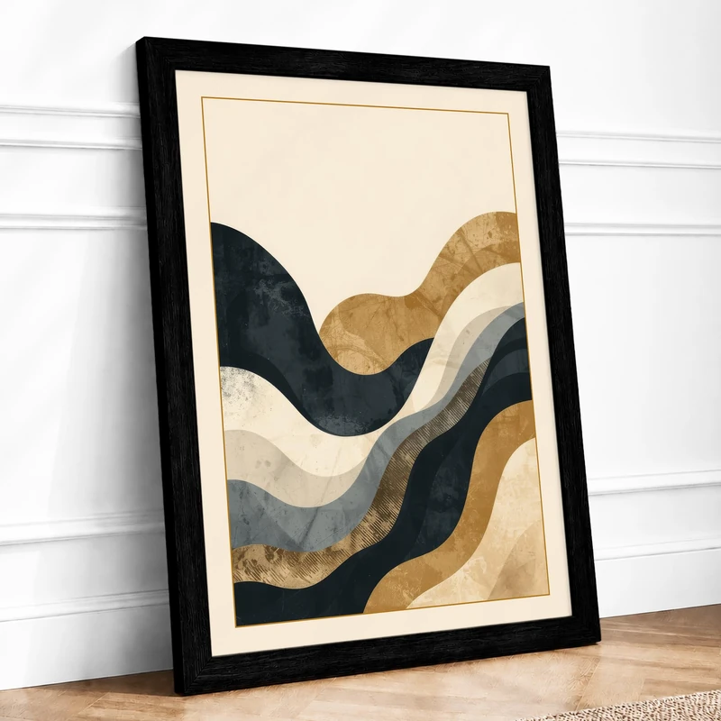 Earthen Waves Abstract Framed Wall Art Print A1 (84.1×59.4cm) Black, Wall Decor for Living Room, Bedroom, Office & Home, Ready to Hang, Art Gift
