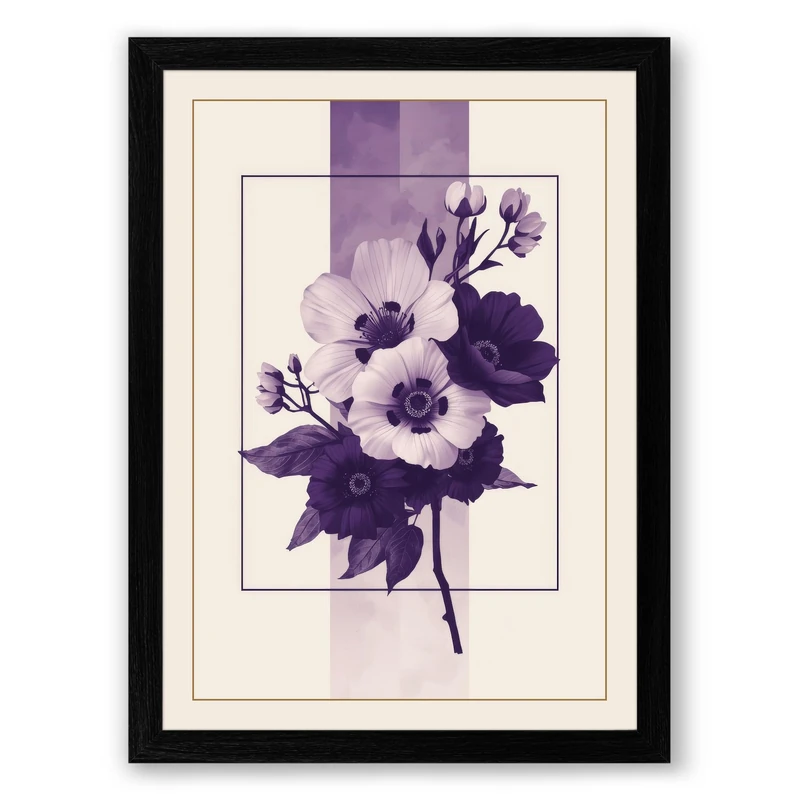 Anemone Study Botanical Framed Wall Art Print A1 (84.1×59.4cm) Black, Wall Decor for Living Room, Bedroom, Office & Home, Ready to Hang, Art Gift