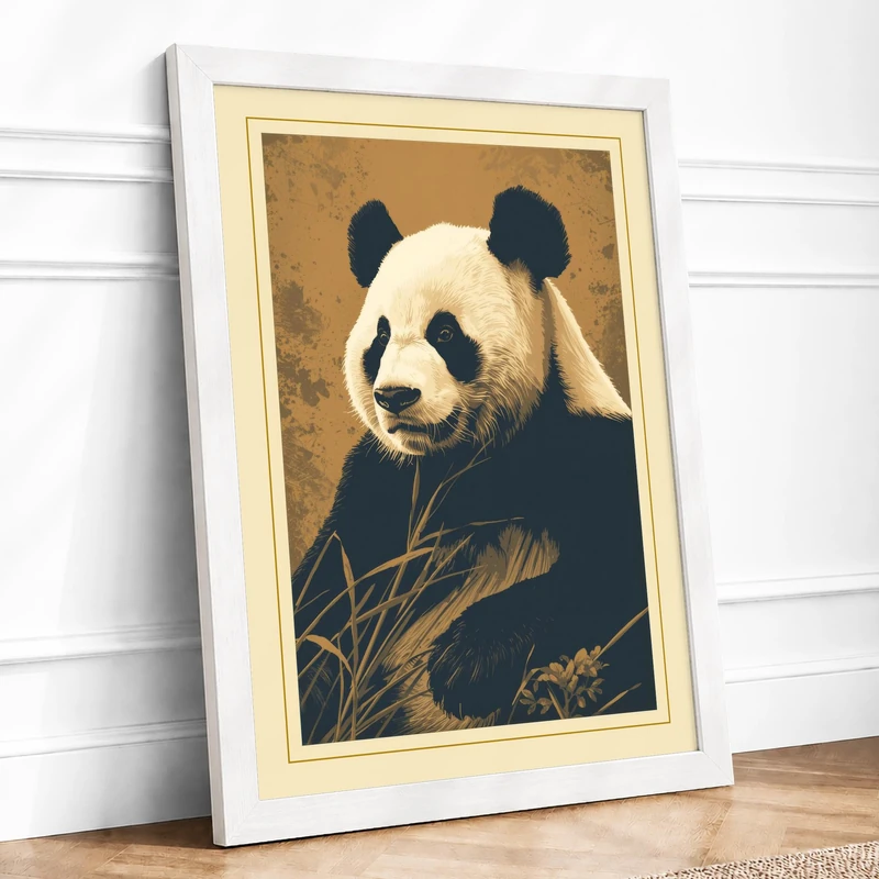 Panda Portrait Japandi Framed Wall Art Print A1 (84.1×59.4cm) White, Wall Decor for Living Room, Bedroom, Office & Home, Ready to Hang, Art Gift