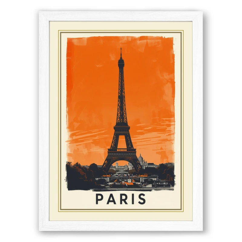 Postcard from Paris Vintage Framed Wall Art Print A1 (84.1×59.4cm) White, Wall Decor for Living Room, Bedroom, Office & Home, Ready to Hang, Art Gift