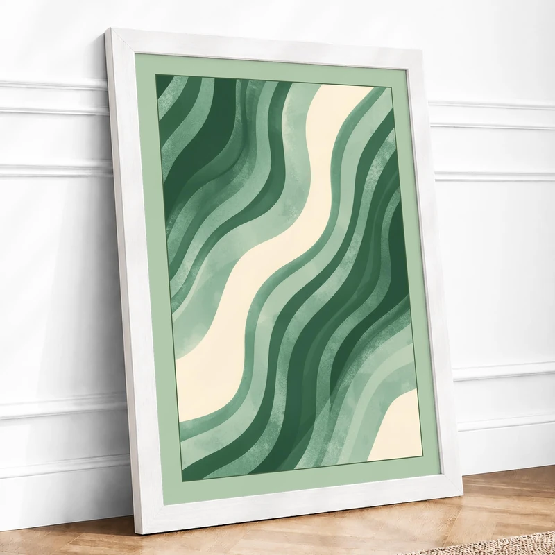 Flowing Waves Minimalist Framed Wall Art Print A1 (84.1×59.4cm) White, Wall Decor for Living Room, Bedroom, Office & Home, Ready to Hang, Art Gift