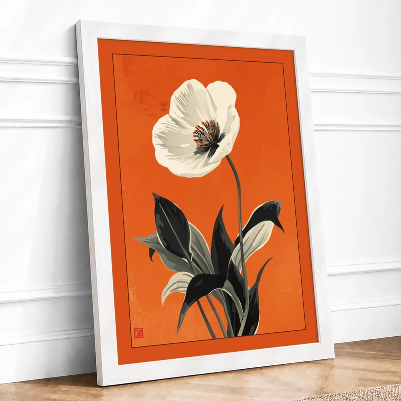 White Poppy Study Botanical Framed Wall Art Print A1 (84.1×59.4cm) White, Wall Decor for Living Room, Bedroom, Office & Home, Ready to Hang, Art Gift - Image 1