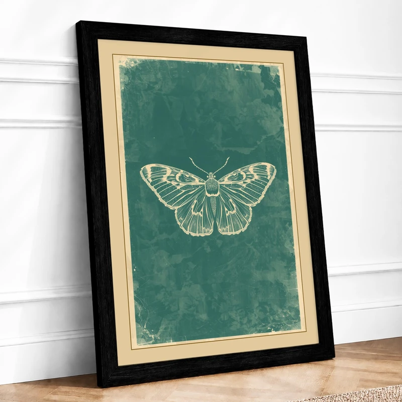 Antique Moth Study Vintage Framed Wall Art Print A1 (84.1×59.4cm) Black, Wall Decor for Living Room, Bedroom, Office & Home, Ready to Hang, Art Gift