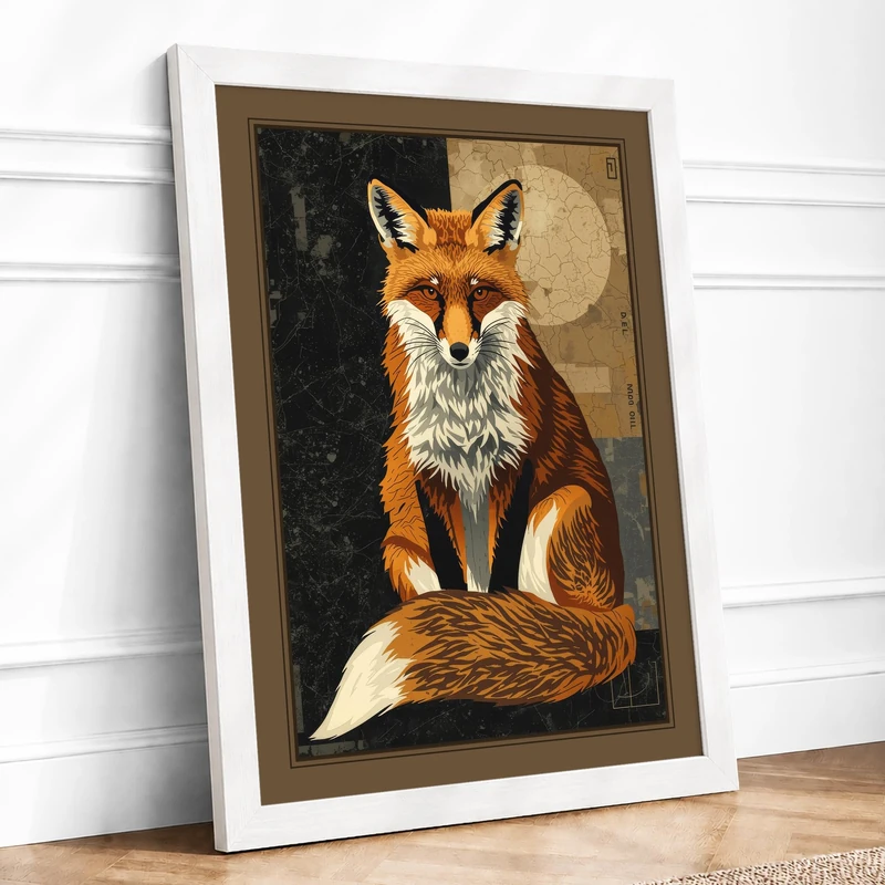 Fox by Moonlight Vintage Framed Wall Art Print A1 (84.1×59.4cm) White, Wall Decor for Living Room, Bedroom, Office & Home, Ready to Hang, Art Gift - Image 1