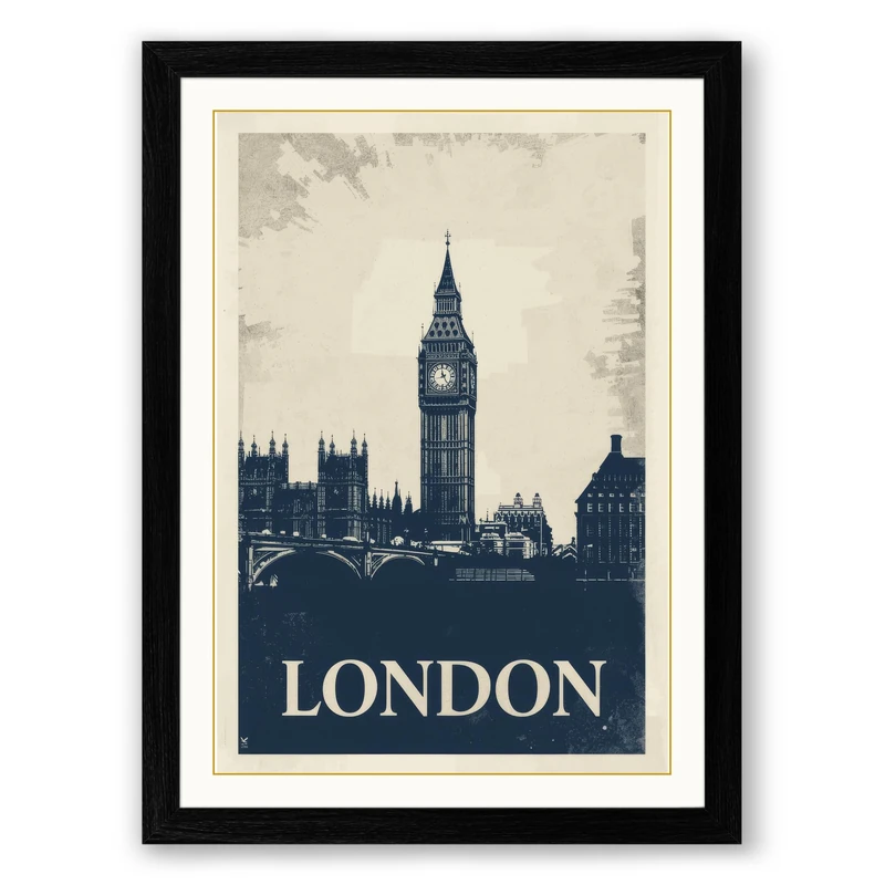 Postcard from London Vintage Framed Wall Art Print A1 (84.1×59.4cm) Black, Wall Decor for Living Room, Bedroom, Office & Home, Ready to Hang, Art Gift