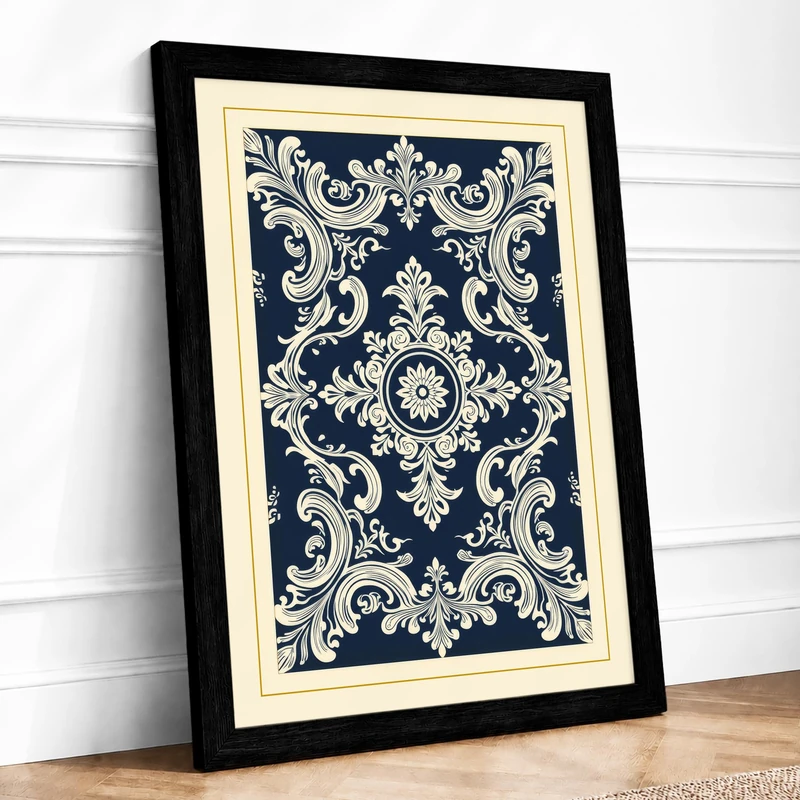 Ornamental Scrollwork Art Deco Framed Wall Art Print A1 (84.1×59.4cm) Black, Wall Decor for Living Room, Bedroom, Office & Home, Ready to Hang, Art Gift