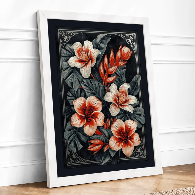 Flourish Botanical Framed Wall Art Print A1 (84.1×59.4cm) White, Wall Decor for Living Room, Bedroom, Office & Home, Ready to Hang, Art Gift