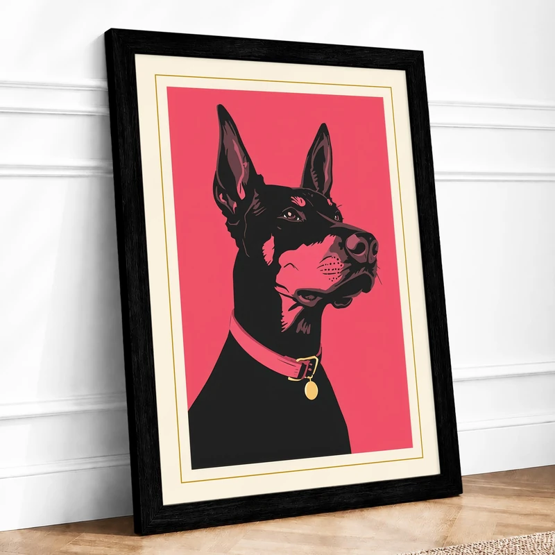 Dog in Silhouette Modern Framed Wall Art Print A1 (84.1×59.4cm) Black, Wall Decor for Living Room, Bedroom, Office & Home, Ready to Hang, Art Gift