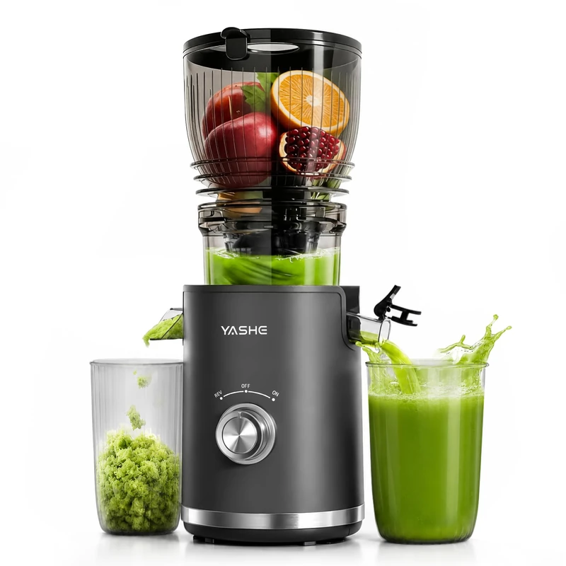 YASHE Cold Press Juicer, 148mm Extra Large Feed Chute for Whole Fruits & Vegetables, 300W Slow Masticating Juicer Machine, High Juice Yield, BPA-Free, Easy to Clean with Reverse Function - Image 1