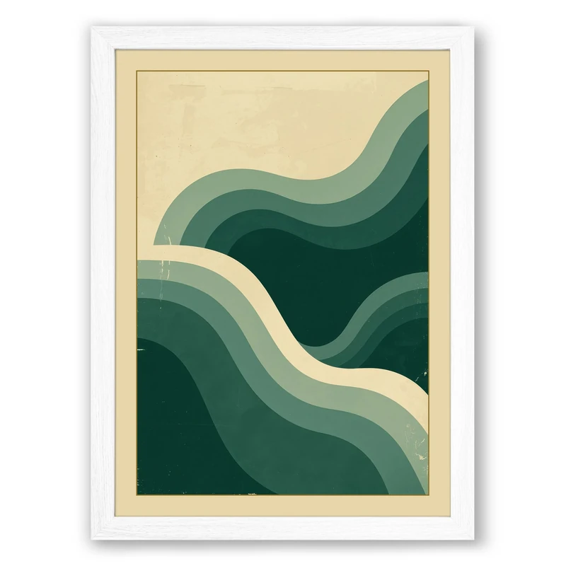 Layered Waves Minimalist Framed Wall Art Print A1 (84.1×59.4cm) White, Wall Decor for Living Room, Bedroom, Office & Home, Ready to Hang, Art Gift