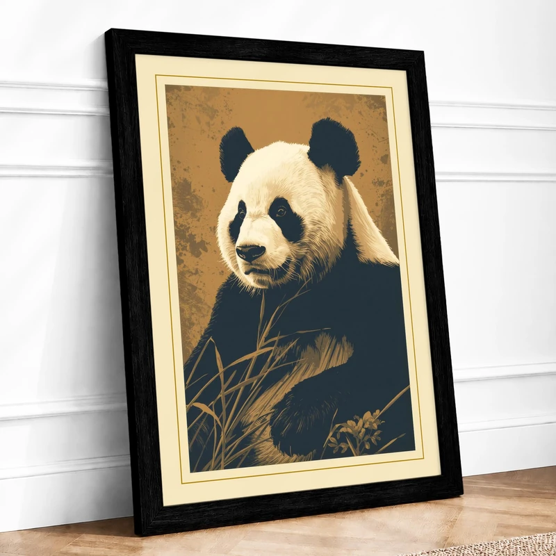 Panda Portrait Japandi Framed Wall Art Print A1 (84.1×59.4cm) Black, Wall Decor for Living Room, Bedroom, Office & Home, Ready to Hang, Art Gift - Image 1