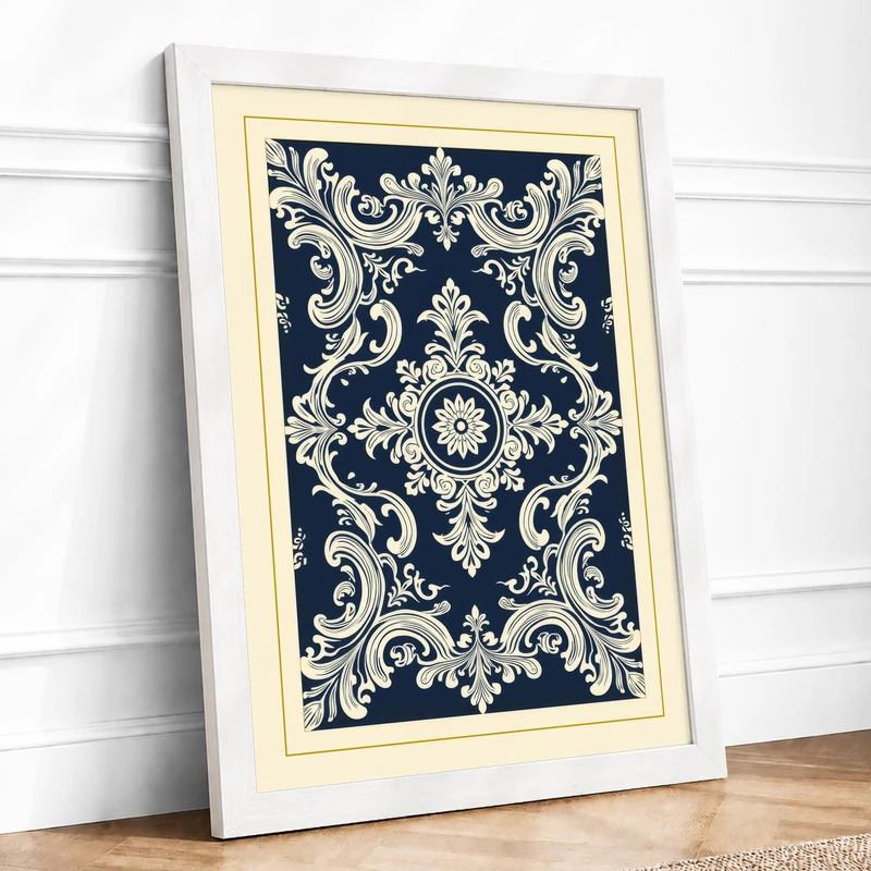 Ornamental Scrollwork Art Deco Framed Wall Art Print A1 (84.1×59.4cm) White, Wall Decor for Living Room, Bedroom, Office & Home, Ready to Hang, Art Gift - Image 1