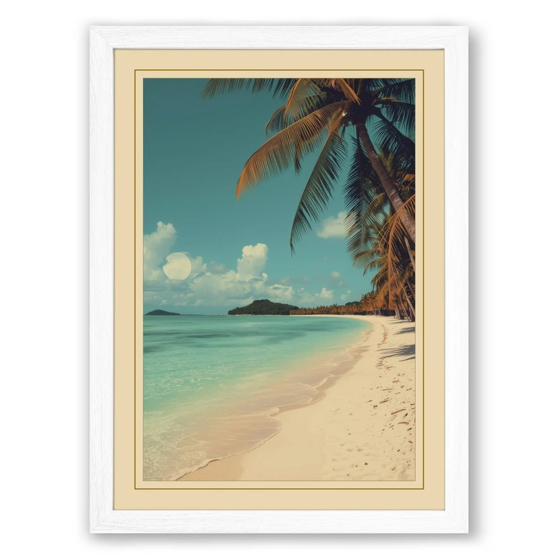 Tropical Island Getaway Coastal Framed Wall Art Print A1 (84.1×59.4cm) White, Wall Decor for Living Room, Bedroom, Office & Home, Ready to Hang, Art Gift - Image 1