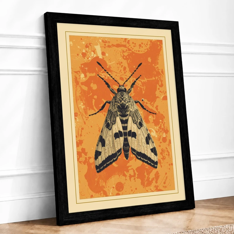 Moth Study in Gold Botanical Framed Wall Art Print A1 (84.1×59.4cm) Black, Wall Decor for Living Room, Bedroom, Office & Home, Ready to Hang, Art Gift - Image 1